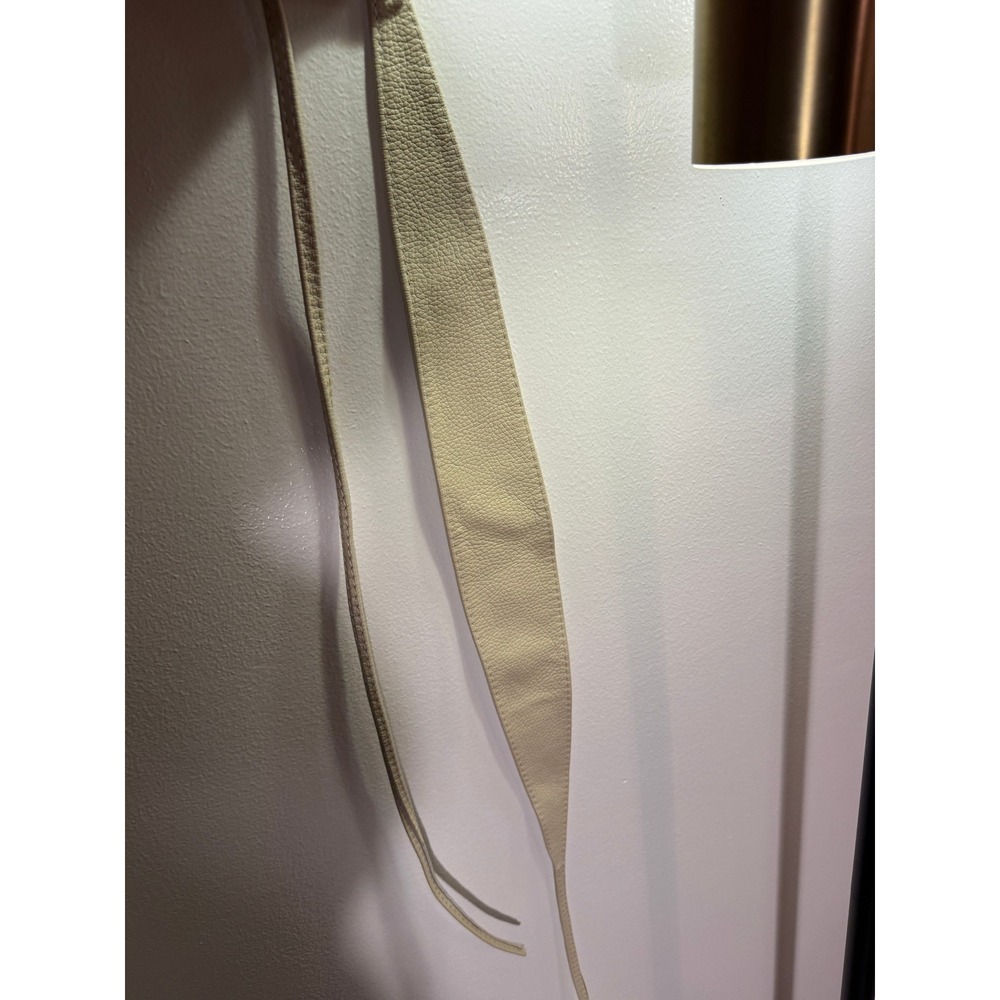 Cream Pebbled Leather Wrap Obi Belt Adjustable Waist Cinch Ivory Wide Tie Strap - Picture 6 of 6